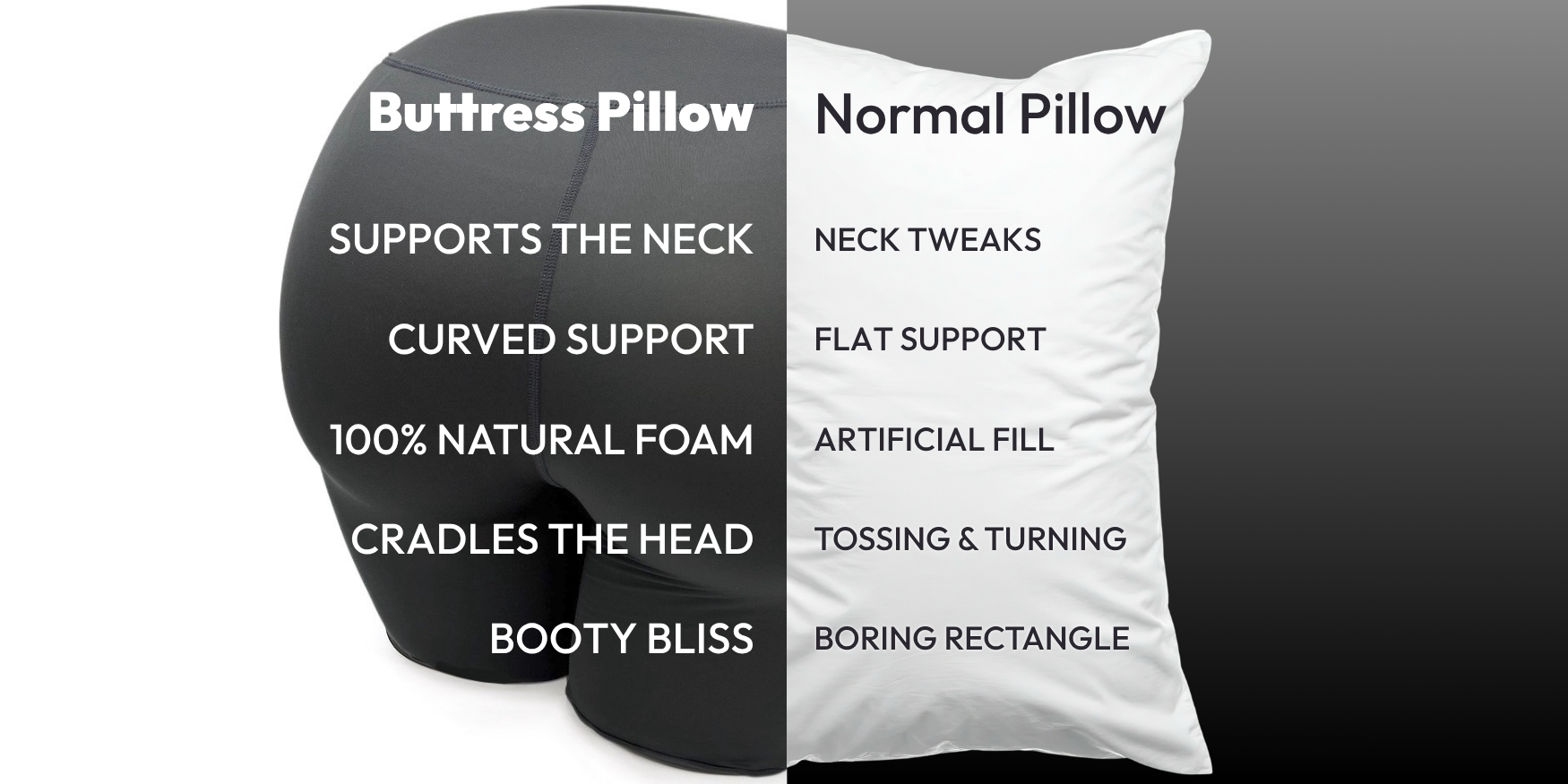 Butt-shaped pillow vs rectangular pillow: comparison graphic.